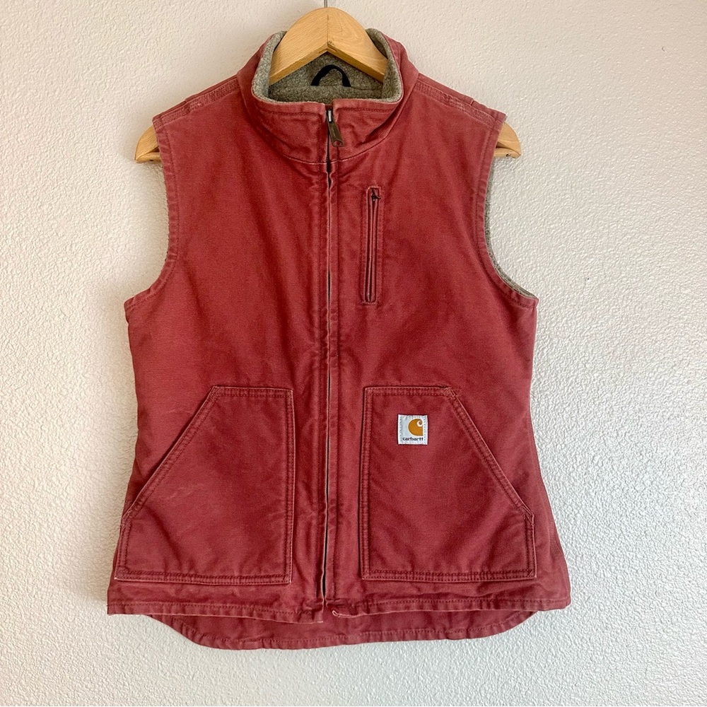 Women’s Vintage Carhartt Sherpa Lined Washed Duck Vest Rose Pink XS
